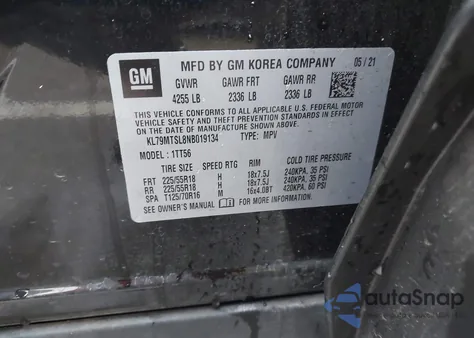 2022 Chevrolet Trailblazer Fwd Rs z USA, uszkodzony, nr VIN KL79MTSL8NB019134